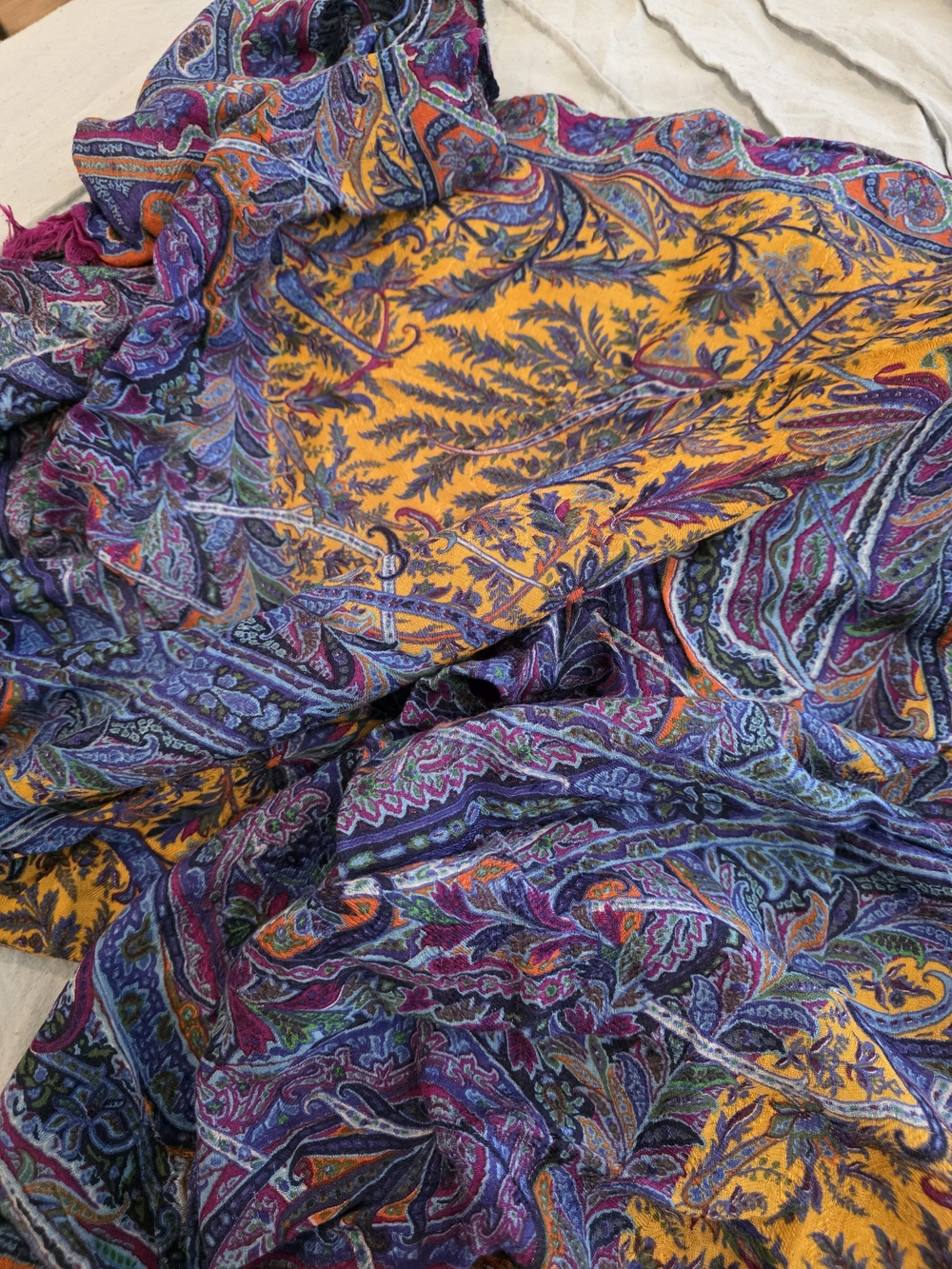 Bohemian Paisley Print Women's Scarf in Mustard and Purple